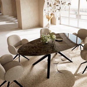 Esstisch Edge Oval 220x120 Keramik Laminam® Emperador Extra Lucidato Dunkelbraun Zenthara kantig Metall Schwarz, Esstische