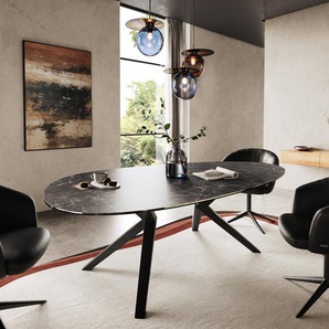 Esstisch Edge Oval 220x120 Keramik Laminam® Nero Greco Anthrazit Zenthara kantig Metall Schwarz, Esstische