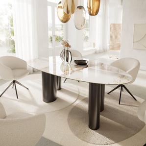 Esstisch Edge Oval 220x120 Keramik Minas Melange Weiß-Beige Pilier Edelstahl Graphit, Esstische