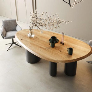 Esstisch Edge Oval 220x120x2,5 Eiche Natur Troa Metall Schwarz Flow-Edge, Esstische