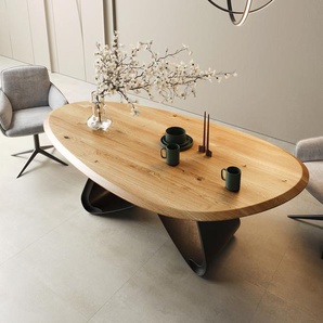 Esstisch Edge Oval 220x120x2,5 Eiche Natur W-Gestell Metall Schwarz Flow-Edge, Esstische