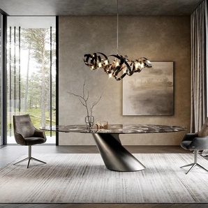 Esstisch Edge Oval 280x130 Keramik Iris FMG Agatablack Cono Metallic Silber, Esstische