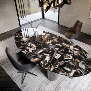 Esstisch Edge Oval 280x130 Keramik Iris FMG Agatablack Pilier Edelstahl Graphit, Esstische