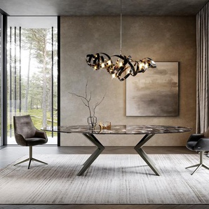 Esstisch Edge Oval 280x130 Keramik Iris FMG Agatablack Zenthara kantig Metall Effektfinish Titan, Esstische