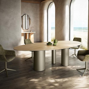 Esstisch Edge Oval 280x130 Keramik Laminam® Sabbia Eichefarbig Troa Metall Effektfinish Titan, Esstische