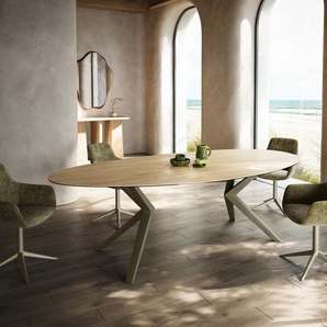 Esstisch Edge Oval 280x130 Keramik Laminam® Sabbia Eichefarbig Zenthara kantig Metall Effektfinish Titan, Esstische