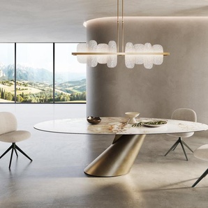 Esstisch Edge Oval 280x130 Keramik Minas Melange Weiß-Beige Cono Metallic Gold, Esstische