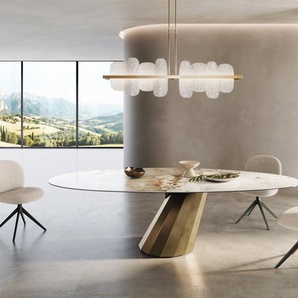 Esstisch Edge Oval 280x130 Keramik Minas Melange Weiß-Beige Parabel Metallic Gold, Esstische