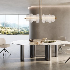 Esstisch Edge Oval 280x130 Keramik Minas Melange Weiß-Beige Pilier Edelstahl Graphit, Esstische