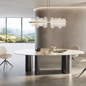 Esstisch Edge Oval 280x130 Keramik Minas Melange Weiß-Beige Troa Edelstahl Graphit, Esstische