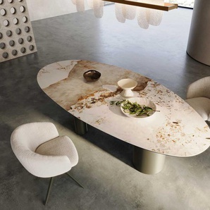 Esstisch Edge Oval 280x130 Keramik Minas Melange Weiß-Beige Troa Metall Effektfinish Titan, Esstische