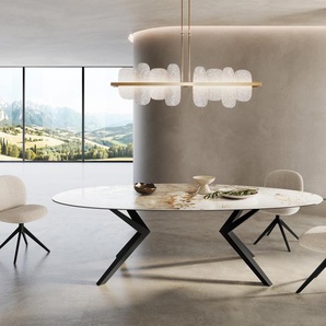 Esstisch Edge Oval 280x130 Keramik Minas Melange Weiß-Beige Zenthara kantig Metall Schwarz, Esstische