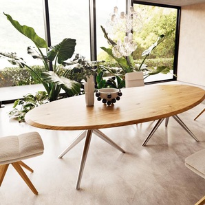 Esstisch Edge Oval 280x130x2,5 Eiche Natur Estelar rund Edelstahl Flow-Edge, Esstische