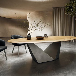 Esstisch Edge Oval 280x130x2,5 Eiche Natur Prisma Metallic Silber Flow-Edge, Esstische