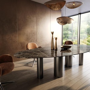 Esstisch Edge Oval 315x150 Keramik Laminam®Emperador Extra Lucidato Dunkelbraun Pilier Edelstahl Graphit, Esstische