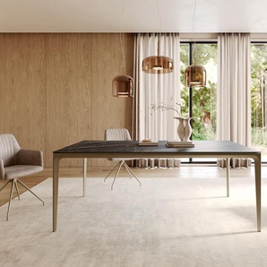 Esstisch Escina 200x100 cm Keramik Laminam®Noir Desir Braun Gestell Aluminium, Esstische