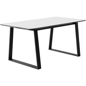 Esstisch HAMMEL FURNITURE Meza by Hammel Tische Gr. B/H/T: 210 cm x 73,5 cm x 100 cm, Einlegeplatten, weiß (weiß, schwarz) Esstische rund oval abgerundete Tischplatte MDF, Trapez Metallgestell, 2 Einlegeplatten