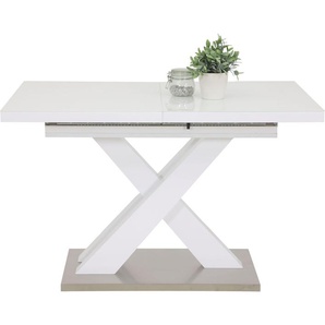 Esstisch HELA ELVIRA Tische Gr. B/H/T: 120 cm x 75 cm x 80 cm, Auszugsplatte, Hochglanz Weiß/Edelstahlfarbend, weiß (hochglanz weiß, edelstahlfarbend, hochglanz weiß) Ausziehbare Esstische