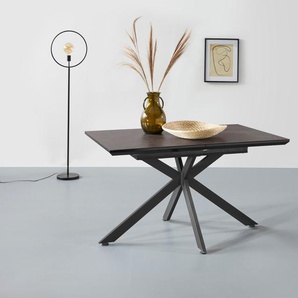 Esstisch HELA Fenja, braun (keramikoptik, schwarz, keramikoptik), B:140cm H:76cm T:90cm, Tische, ausziehbar 140-180 cm
