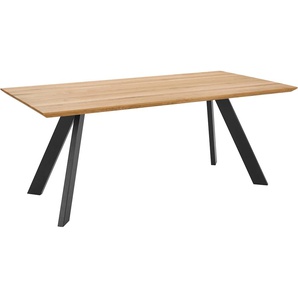Esstisch HOME AFFAIRE Barnet Tische Gr. B/H/T: 180 cm x 77 cm x 90 cm, Eiche bianco geölt, weiß (bianco, schwarz, bianco) Esstische rechteckig mit massiver Tischplatte in eckiger Form