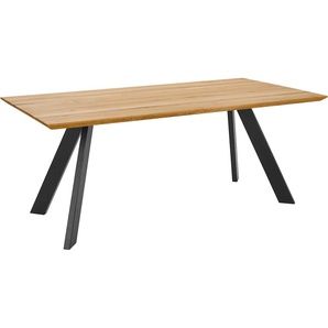 Esstisch HOME AFFAIRE Barnet Tische Gr. B/H/T: 220 cm x 77 cm x 100 cm, Eiche natur geölt, beige (natur, schwarz, natur) Esstische rechteckig mit massiver Tischplatte in eckiger Form