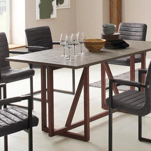 Esstisch HOME AFFAIRE Beton Tische Gr. B/H/T: 180 cm x 76 cm x 90 cm, beige (cremefarben, natur) Esstische rechteckig aus massiven Mangoholz, Tischplatte im Beton-Optik Look, Breite 180 cm