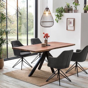 Esstisch HOME AFFAIRE Manhattan Tische Gr. B/T: 200 cm x 100 cm, beige (natur, schwarz, natur) Esstische rechteckig Tisch mit echter Baumkante