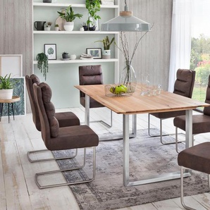 Esstisch HOME AFFAIRE Montreal Tische Gr. B/H/T: 180 cm x 77 cm x 90 cm, beige (natur) Esstische rechteckig Tisch Eichenholzlamellen geölt mit eleganter Schweizer Kante, Gestell silber
