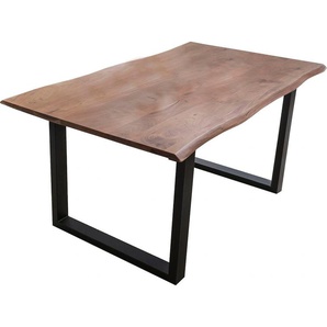 Esstisch HOME AFFAIRE Soho Tische Gr. B/H/T: 160 cm x 77 cm x 90 cm, schwarz (natur, schwarz) Esstische rechteckig mit vollmassiver Akazienholzplatte Baumkante