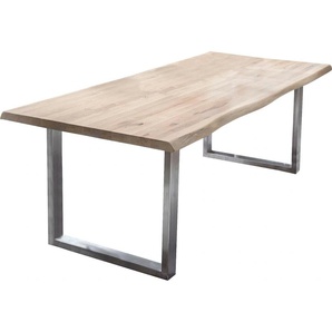 Esstisch HOME AFFAIRE Tristan Tische Gr. B/H/T: 180 cm x 77 cm x 90 cm, silberfarben (white wash, silber) Esstische rechteckig Tisch mit Baumkante