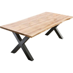 Esstisch HOME AFFAIRE Tristan Tische Gr. B/H/T: 200 cm x 77 cm x 100 cm, beige (natur, schwarz, natur) Esstische rechteckig mit Baumkante