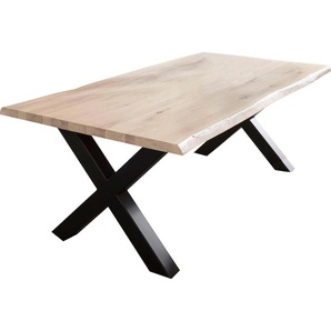 Esstisch HOME AFFAIRE Tristan Tische Gr. B/H/T: 220 cm x 77 cm x 100 cm, weiß (white wash, schwarz, white wash) Esstische rechteckig mit Baumkante