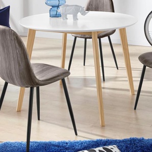 Esstisch INOSIGN Cody Tische Gr. B/H/T: 105 cm x 76 cm x 105 cm, weiß Esstische rund oval Tisch Beine aus Massivholz, runde MDF-Tischplatte, in 2 Farbvarianten
