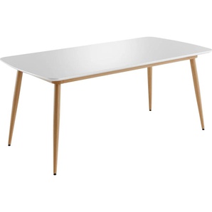 Esstisch INTER-FURN Bozen Tische Gr. B/H/T: 180 cm x 75 cm x 90 cm, weiß (weiß hochglanz lack, bedrucktes metallgestell eiche riviera honig nb, lack) Esstische rechteckig