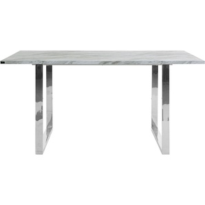 Esstisch LEONIQUE Cevennen Tische Gr. B/H/T: 160 cm x 76 cm x 90 cm, bunt (marmorfarben weiß, silber, marmorfarben weiß) Esstische rechteckig Tischplatte MDF in Marmor Optik, Gestell aus Metall, 120 oder 160 cm