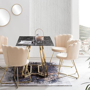 Esstisch Linden 160 x 76 x 90cm Schwarz/Marmor Schwarz Dekor/Gold