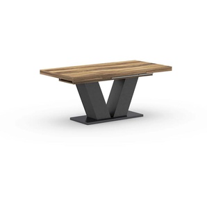 Esstisch MÄUSBACHER Komfort D Tische Gr. B/H/T: 180 cm x 76 cm x 90 cm, braun (graphit, plankeneichefarben) Ausziehbarer Esstisch Ausziehbare Esstische Tisch mit V-Gestell in graphit und Auszugsfunktion, Breite 180-280 cm
