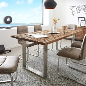 Esstisch Reclaimed 200x100 cm Vintage-Optik Edelstahl schmal, Esstische