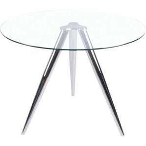 Esstisch SALESFEVER Tische Gr. B/H/T: 100 cm x 75 cm x 100 cm, farblos (transparent, chromfarben, transparent) Esstische rund oval mit modernem Chrom Gestell