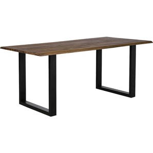 Esstisch SALESFEVER Tische Gr. B/H/T: 160 cm x 75 cm x 90 cm, mit echter Baumkante, Tischplatte 26 mm, braun (nussbaum, schwarz, nussbaum) Esstische rechteckig