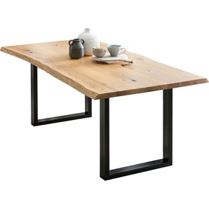 Esstisch SALESFEVER Tische Gr. B/H/T: 200 cm x 75 cm x 100 cm, 200x100 cm, schwarz (natur, schwarz, natur) Esstische rechteckig 40 mm Tischplatte aus Eiche mit UV Lack lackiert