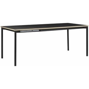Esstisch Schwarz Stahlgestell 140/190x90 cm ausziehbar für 6 Personen mit MDF-Platte in Holzoptik rechteckig Wohn-Küche Esszimmer Wohnzimmer