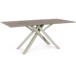 Esstisch Sean 180x90x76cm Keramik Glas Tischplatte Kreuzgestell aus Stahl Taupe