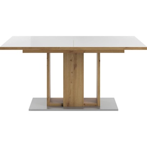 Esstisch SET ONE BY MUSTERRING Atlanta System Tische Gr. B/H/T: 160 cm x 77 cm x 90 cm, Mit Glasplatte, weiß (asteiche, asteiche, glanzweiß glanz, glas glanz) Ausziehbare Esstische mit Synchronauszug, 160-210 x 90 cm, Gestell in Block-Form