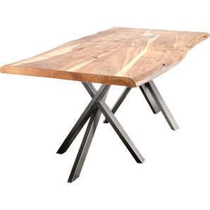 Esstisch SIT Tables Tische Gr. B: 200 cm, Tischplatte 3,6 cm, beige (natur) Holz-Esstische Rechteckige Esstische Tisch mit Baumkante und extravagantem Gestell aus Metall, Vintage