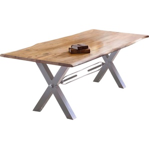Esstisch SIT Tische Gr. B/H/T: 160 cm x 76 cm x 85 cm, 160x85 cm, beige (natur, antiksilber, natur) Esstische rechteckig mit Baumkante wie gewachsen