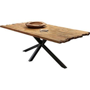 Esstisch SIT Tische Gr. B/H/T: 160 cm x 79 cm x 90 cm, 160x90 cm, beige (natur, antikschwarz, natur) Esstische rechteckig Platte aus recyceltem Teak