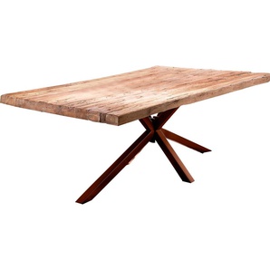 Esstisch SIT Tische Gr. B/H/T: 200 cm x 76 cm x 100 cm, 200x100 cm, beige (natur, antikbraun, natur) Esstische rechteckig Platte aus recyceltem Teak