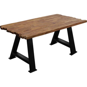 Esstisch SIT Tops&Tables Tische Gr. B/H/T: 200 cm x 77 cm x 100 cm, schwarz (schwarz, schwarz, natur) Esstische rechteckig aus recyceltem Altholz