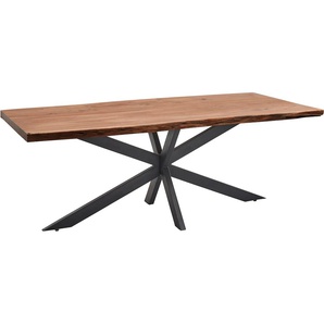 Esstisch STOLKOM Jaro, braun (braun, schwarz, schwarz, akazie), H:76,5cm, Tische, 200 cm breit mit Massivholz mit Baumkante, Topseller